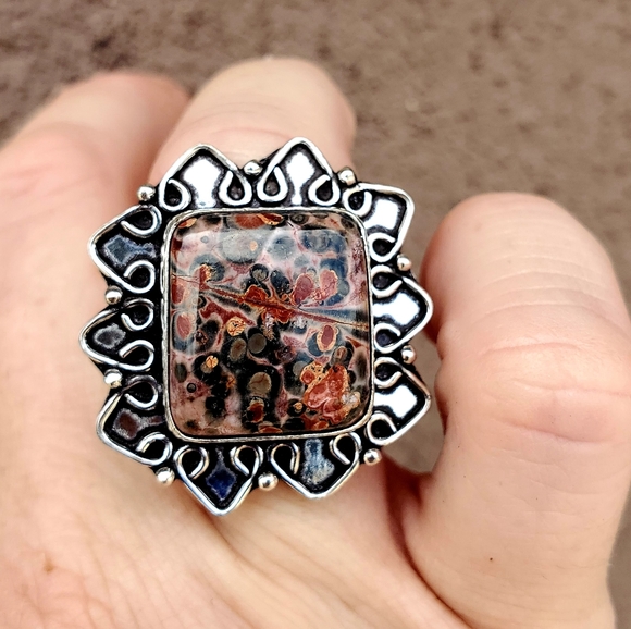 New Leopard Skin Jasper 925 Silver Ring. - Picture 6 of 16